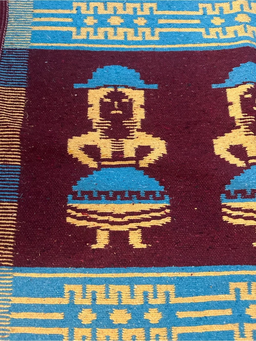 Vintage Peruvian Profitex Wool Blanket Folk Art Andean Figures